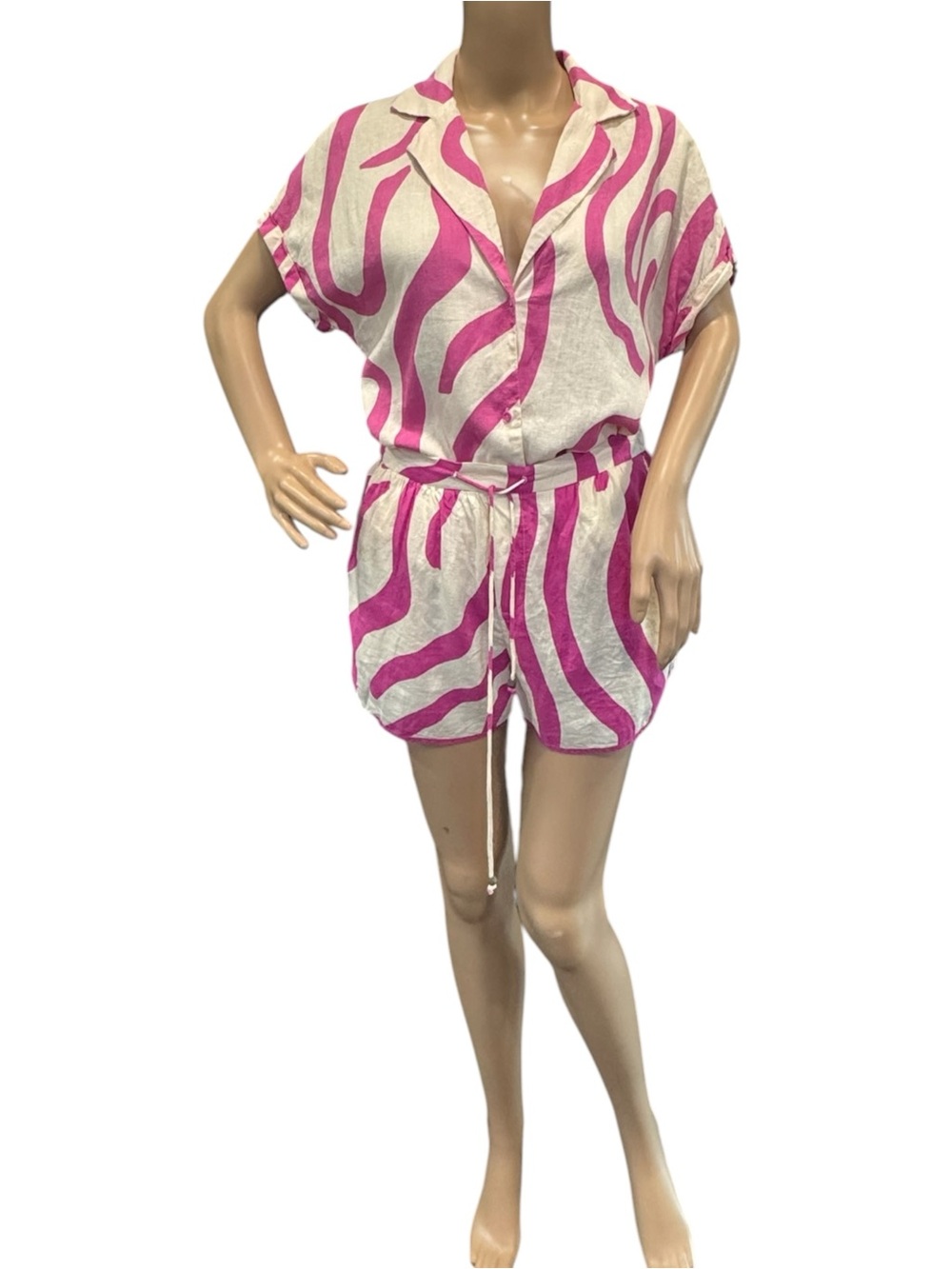 Mango Girls Fuchsia and Cream Stripe Shorts